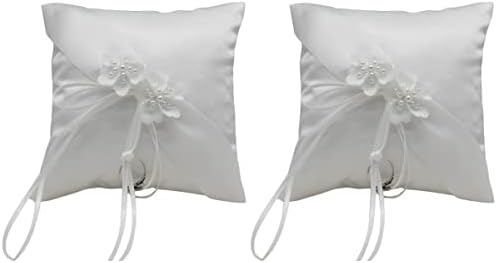Almofadas de travesseiros românticos de ringue de casamento de stobok 2pcs travesseiro de portador de cetim de cetim de pérola com