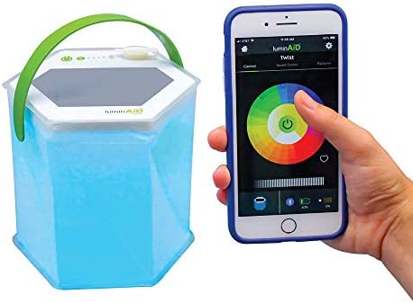 Luminaid Bloomio Twist Solar Camping Lantern com Integração de aplicativos Bluetooth e iPhone/Android - Lâmpada LED multicolor expansível