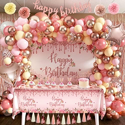 Rose Gold Birthday Party Decoration Pack Feliz Aniversário Pink Party Supplies for Girls Women