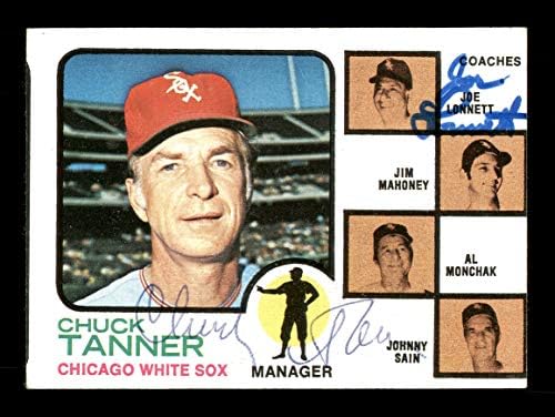 Chuck Tanner e Joe Lonnett Autografou 1973 Topps Card 356 Chicago White Sox SKU 167572 - Baseball Slabbed Cartis autografados