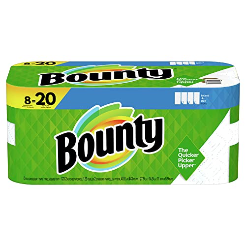 Bounty Select-a-Size Toalhas, brancas, 8 rolos duplos mais = 20 rolos regulares