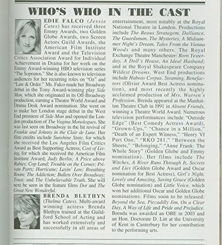 Noite, mãe, Broadway Playbill + Edie Falco, Brenda Blethyn em sua estréia na Broadway