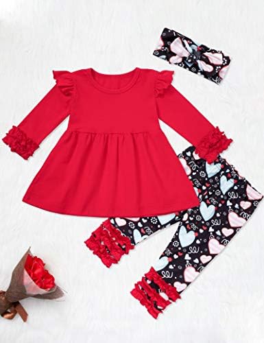 Agapeng Toddler Girl Girl Day's Day's Roupos de bebê briga de mangas compridas Coração de 3pcs roupas de menina