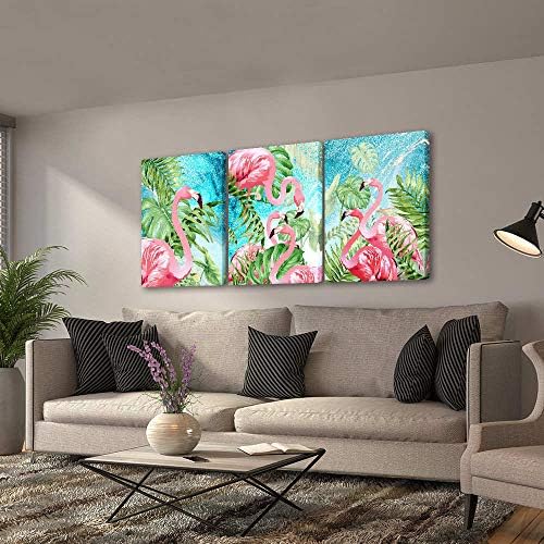 Ruishi Canvas Wall Art 3 Peças Arte da parede flamingo Decoração boho para quarto de animais de palmeira de palmeira de palmeira de