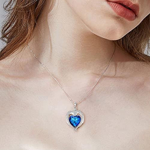 Zaxsj S925 Sterling Silver Angel Wing Heart Urna Colares for Ashes - Blue Crystal Cremation Jewelry Memorial Ash KeetsAke for Women
