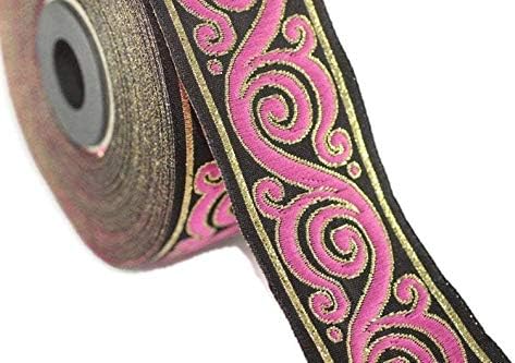 Jacquard de 22 mm de rosa Jacquard, acabamentos de costura nativos americanos, acabamento no tecido, jacquard de tecido, fitas