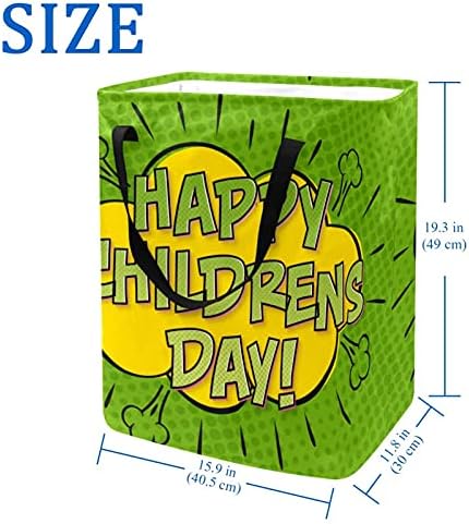 Feliz Dia das Crianças, Caspa Verde de Cesto de Lavanderia Bin dobrável com alças para cesto, quarto de crianças, armazenamento de