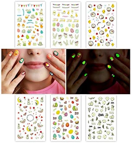 Partywind 300 pcs brilhar os adesivos de unhas da Páscoa para crianças, ovos de Páscoa luminosos decalques de unhas envolvem decorações