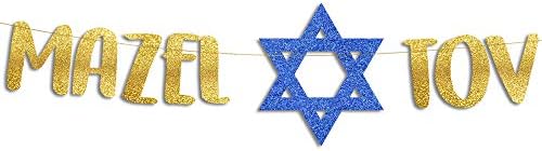 Mazel Tov Glitter Banner - Bar Mitzvah - Bat Mitzvah - Decorações Judaicas - Engajamento - Casamento