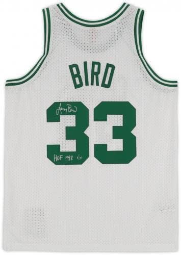 Emoldurado Larry Bird Boston Celtics autografou White Mitchell e Ness 1985-1986 Jersey Swingman com Hof 1998- edição