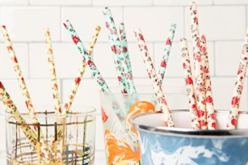 Floral Paper Straws Designs de Flores e Rosas Vintage, biodegradáveis ​​Eco Friendly Disposable Party Straws for Party & Events