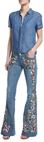 Jeans de jeans de jeans com capuz para mulheres bordados com cintura de calça de jeans de calça de jeans destacados