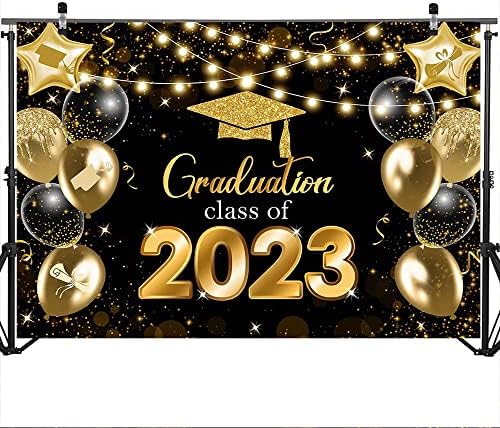 Mocsicka Classe de 2023 cenário preto e dourado Decorações de pós -graduação Decorações de fundo Classe de 2023 Balões parabéns