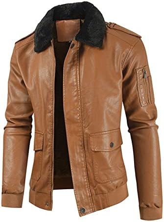 Jaqueta de couro Luvlc, homens, casacos de jaqueta de couro de motocicleta bombardeira, vestuário de lã de flanela térmica básica