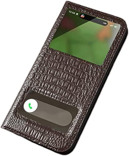 Caso de couro genuíno do CEKGDB para iPhone 14 Pro, Luxury Clear View Janela Magnetic Flip Stand BookStyle Proteção