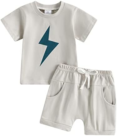 Criança de menino de menino de menino de verão de manga curta Lightning Print Tops tops shorts sólidos conjunto