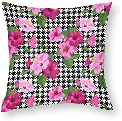 Conjunto de flores de hibisco tropical de 2 capas de travesseiro de arremesso de travesseiros quadrados travesseiros de