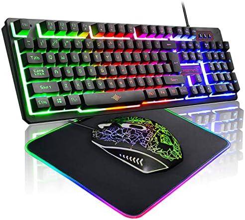 Felicon Wired Gaming Teclado e mouse combinam e 10 RGB Mouse Pad Conjunto da prova d'água 104 Chaves de arco -íris