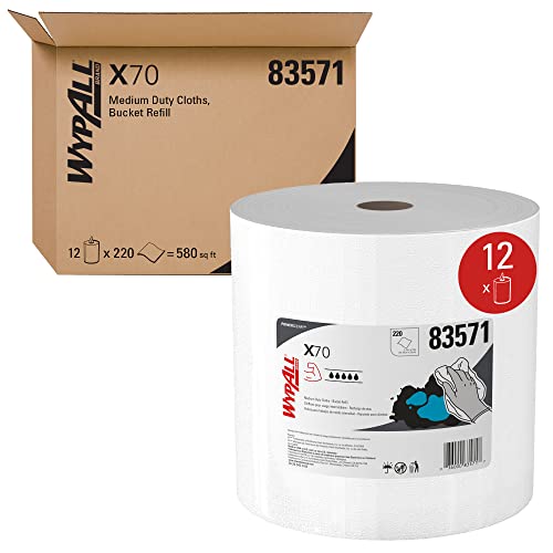 Wypall Power limpo x70 panos de serviço médio em um refil de balde, desempenho duradouro, branco, 1 balde, 220 panos / rolos,