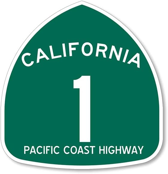 Adesivo verde do Pacific Coast Highway 1 em forma de sinal