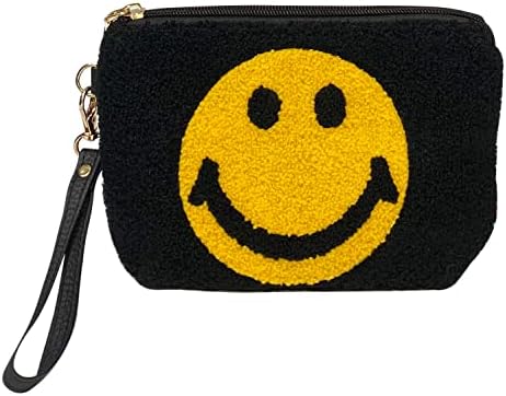 Holawit Fuzzy Positive Smile Facta Feliz Diversão Design Design Cosmético Zipper Pouca Bolsa de Viagem Mini Travel Bag Organizador