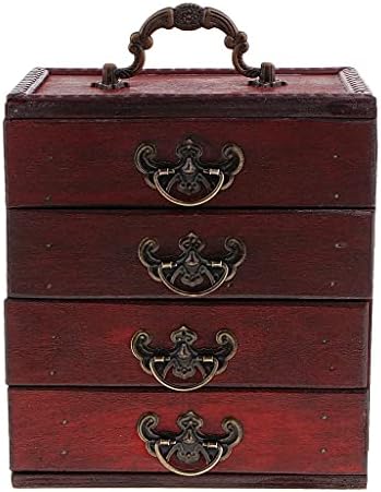 Chysp Antique 4 Camadas Caixa de jóias Caixa de caixa de bretas de colar Armazenamento de madeira do peito de madeira