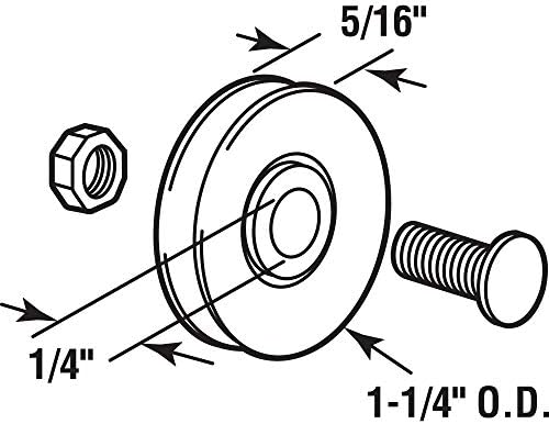 Rolo MP1502 da linha primária, 1-1/4 polegadas fora do diâmetro, aço com rolamentos de esferas, roda de aresta côncava, 2 peças
