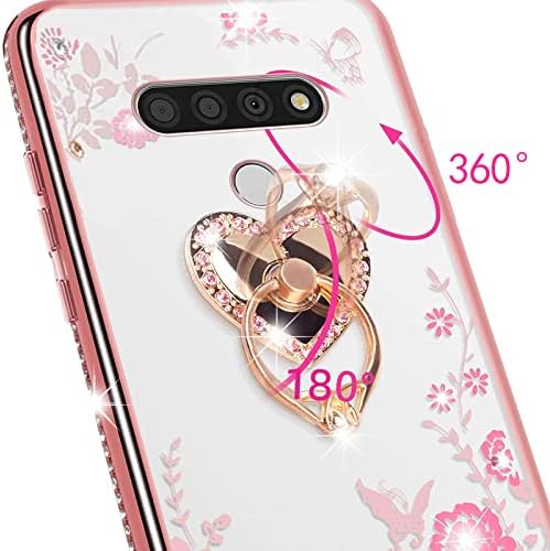 Kudini para LG Stylo 6 Case para mulheres Glitter Crystal Soft Bling Butterfly Heart Floral Clear Protective Tampa com Kickstand+Strap