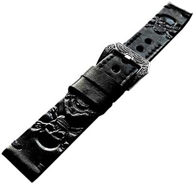 Skull em relevo x ossos da banda de couro genuíno compatível com fitbit iionic smartwatch preto pulseira de cinta