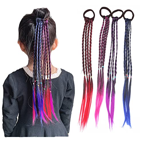 10 peças garotas tranças coloridas Extensões de cabelo acessórios com elos de borracha Rainbow trançado os peças de cabelo sintéticas