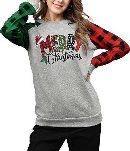 Swetons de Natal para Mulheres Feliz Christmas Plaid Pullover Sweetshirts Férias Férias Graphic Tees Tops