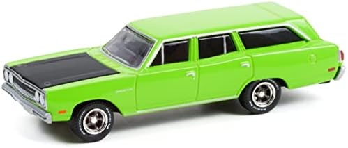 Greenlight Collectible 1970 Plymouth Satellite Custom Lime Green com Matt Black Hood Estate Série 7 1/64 Modelo Diecast Car