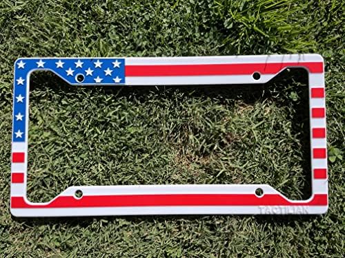 American Flag Plate Plate Frame - Bandeira dos EUA em relevo 3D moderada no brilho preto no acabamento fosco para carro,