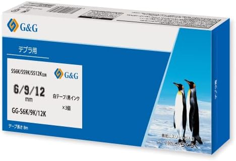 Cartucho de fita compatível com G&G, Kingjim Tepra GG-S6K/9K/12K, conjunto de 3, comprimento 26,4 pés, largura 0,24/0,47/0,57