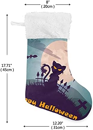 Sinestour Witch Black Cat Feliz Halloween meias de Natal grandes meias de natal para lareira Staer de árvore de natal Stações