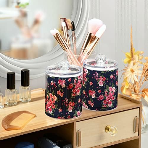 Umbiriko Pink Flower 4 Pack Pack Qtip Dispenser Dispenser Apothecary Banheiro com tampa, suporte de cotonete de algodão redondo