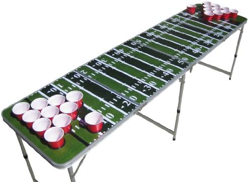 Mesa de pong de cerveja de campo de futebol com orifícios de xícara pré -cheios