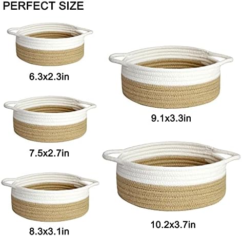 Conjunto de cesta de corda de algodão Voilamart de 5, cesta de corda com alças, cesto de armazenamento de tecido,