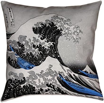 Artverse Katsushika Hokusai A Grande Onda com Acentos Azuis x Polyester Fomado em Polyester Print com zíper escondido, 26 x 26