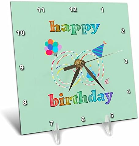 3drose feliz 60º aniversário, cupcake com vela, balões, chapéu, ... - relógios de mesa
