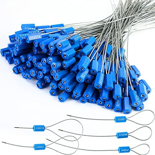 200 pcs aço vedações de cabos de segurança de aço numeradas de selo anti-tampa azul puxar vedantes apertadas Tags numeradas descartáveis