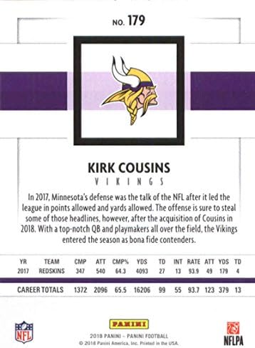 2018 Panini NFL Football 179 Kirk Cousins ​​Minnesota Vikings Cartão de negociação oficial