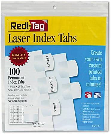 Redi-Tag 33117 Guias de índice imprimível a laser 1 1/8 polegada Branca 100/pacote