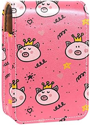 Porco Animal Crown Lip Gloss Holder Case de batom portátil Bolsa de maquiagem Caixa de batom de batom com espelho Mini