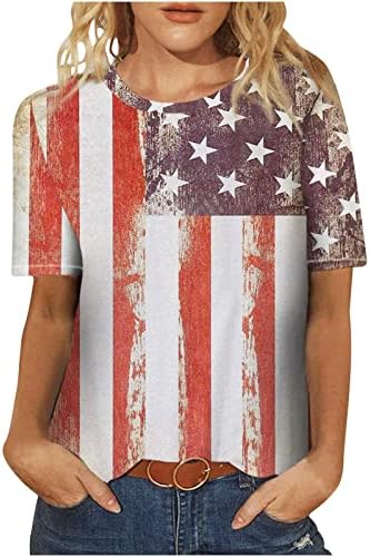 American Flag Top Women 4 de julho de manga curta camisa tie-dye Trendy Tees Casual Pullovers do Dia da Independência Tee