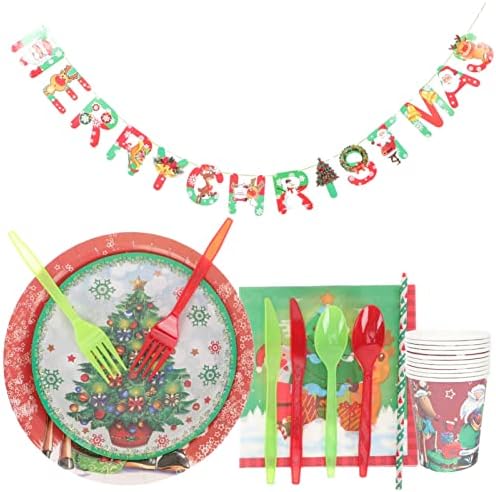 Inoomp Christmas Party Decorations Supplies O conjunto de tabela de mesa de Natal Placas de Papel de Natal e Guardinhas de