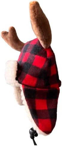 Huxley e Kent Pet Hat | Antler Buffalo Check | Acessório festivo de férias de Natal para cães/gatos | Holiday Pet Hat | Snugfit