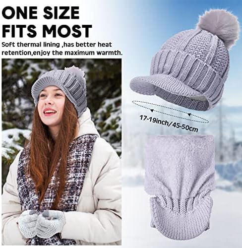 4 Define chapéus de inverno e luvas para mulheres quentes de malha de chapéus de gorro com luvas de tela sensível ao