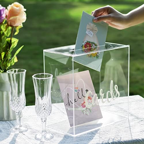 Caixa de cartão de casamento de acrílico, caixa de cartão transparente para recepção, caixa elegante de envelope