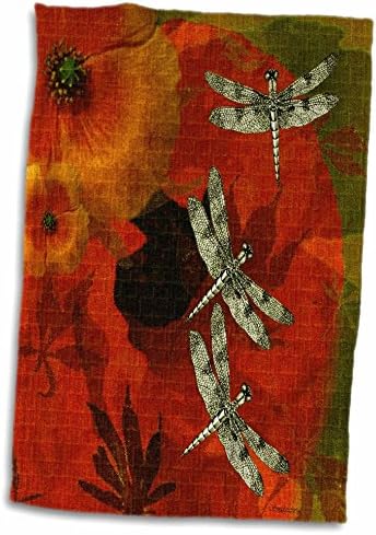 3D Rose Poppies and Drogolflies Hand Toard, 15 x 22, multicolor